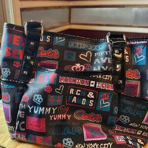 Kathy Van Zeeland NYC Satchel w colorful graphic  design   rare and unique  10x1